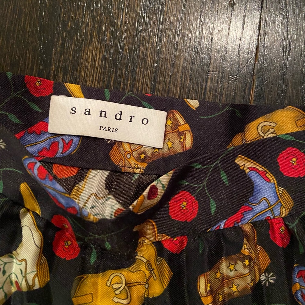 Sandro Cowboy Boot Print Pleated Maxi Skirt - Picture 5 of 6